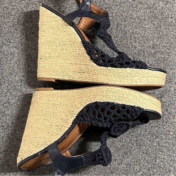 Lucky Brand Rilo Crochet Black Boho Wedge Platform Espadrille Slingback Sandal 8 - Picture 14 of 16